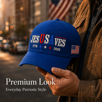 Jesus Saves USA 250th Anniversary Hand-Embroidered Patriotic Cap
