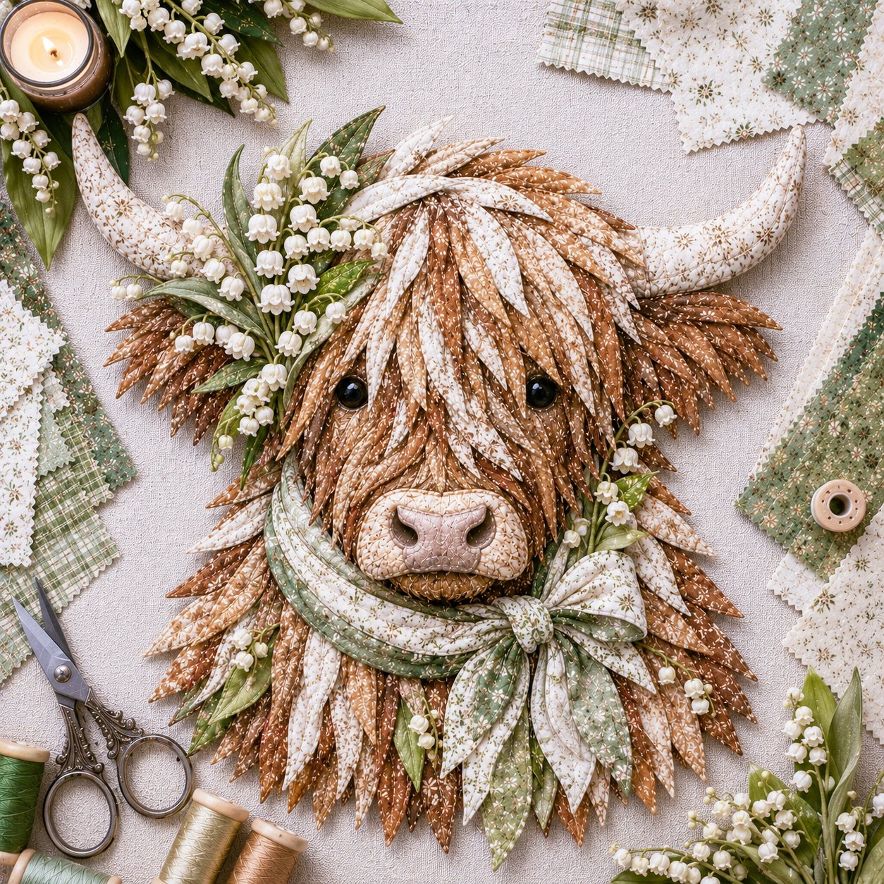 🐮💐🌸 Birth Flower Highland Cow 3D Layered Fabric Art DIY Kit (Beginner-friendly) 🔥 Buy 2 Free Shipping