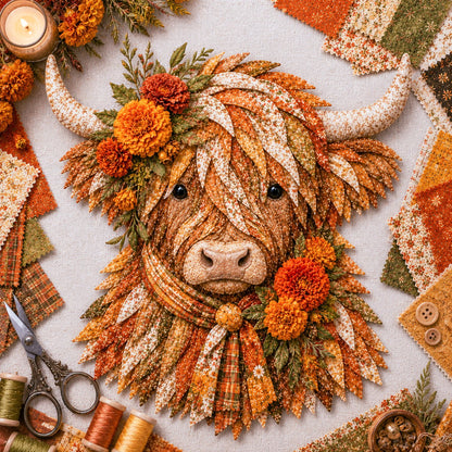 🐮💐🌸 Birth Flower Highland Cow 3D Layered Fabric Art DIY Kit (Beginner-friendly) 🔥 Buy 2 Free Shipping