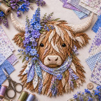 🐮💐🌸 Birth Flower Highland Cow 3D Layered Fabric Art DIY Kit (Beginner-friendly) 🔥 Buy 2 Free Shipping