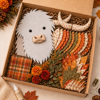 🐮💐🌸 Birth Flower Highland Cow 3D Layered Fabric Art DIY Kit (Beginner-friendly) 🔥 Buy 2 Free Shipping