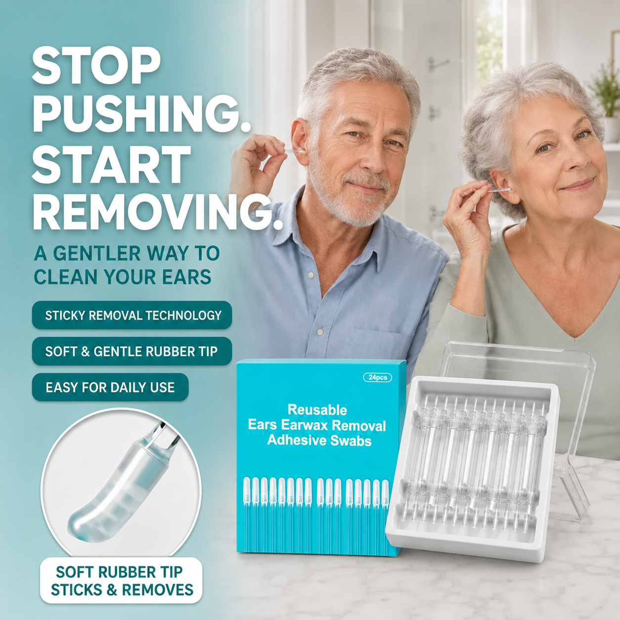 🥳2026 HOT SALE🥳💞50K+ SOLD!🧏‍♂️🌿 50% OFF! Reusable Earwax Remover – Soft adhesive tip, no cotton mess. Simple & gentle for seniors. Keep ears clean & comfortable. 🤲💚