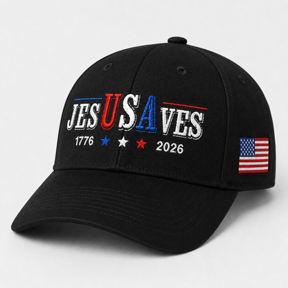 Jesus Saves USA 250th Anniversary Hand-Embroidered Patriotic Cap