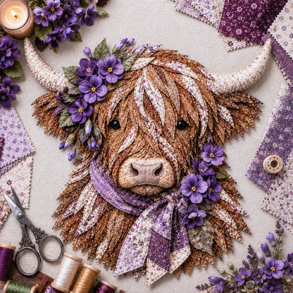 🐮💐🌸 Birth Flower Highland Cow 3D Layered Fabric Art DIY Kit (Beginner-friendly) 🔥 Buy 2 Free Shipping