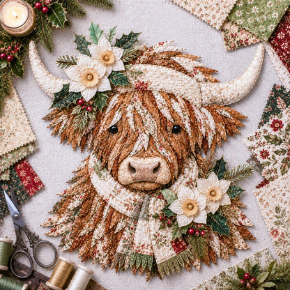 🐮💐🌸 Birth Flower Highland Cow 3D Layered Fabric Art DIY Kit (Beginner-friendly) 🔥 Buy 2 Free Shipping