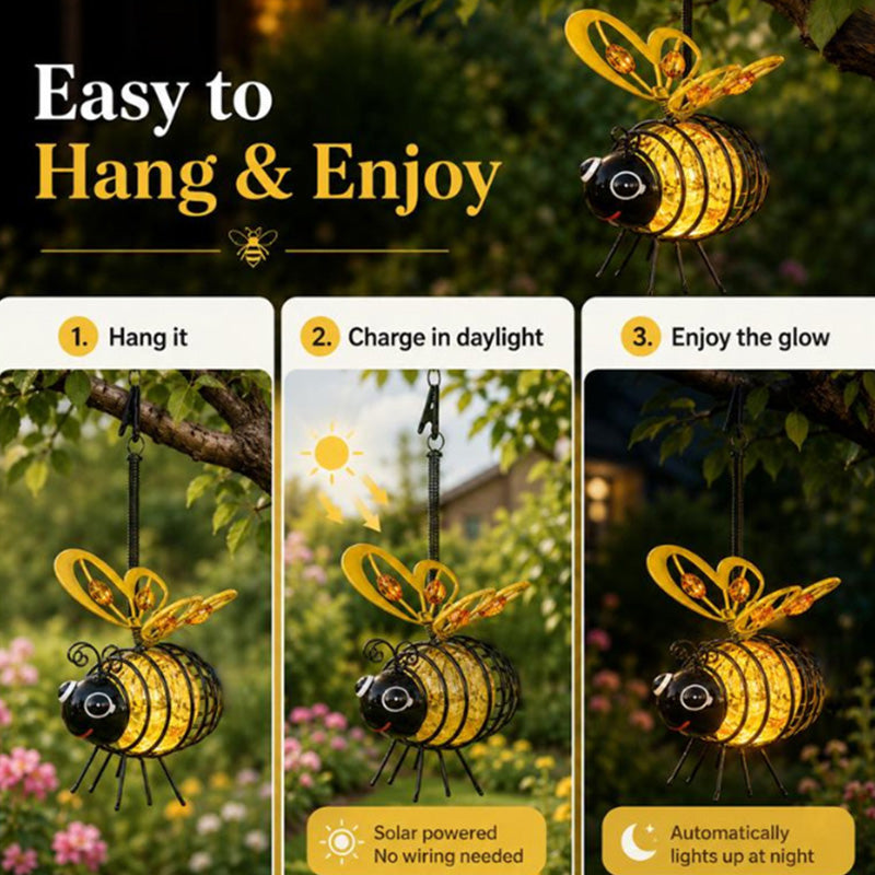 🐝Hanging Solar Bee Light – Warm Amber Glow, Flicker-Free, Perfect for Garden Parties, Camping, or Kids’ Rooms – Spread Joy Day and Night 🌞🌜